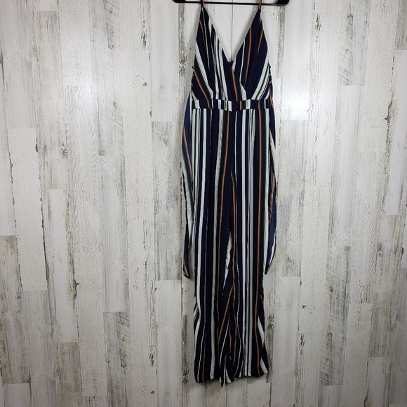 Fashion nova sleeveless colorful striped sheer jumpsuit size medium - Picture 1 of 8